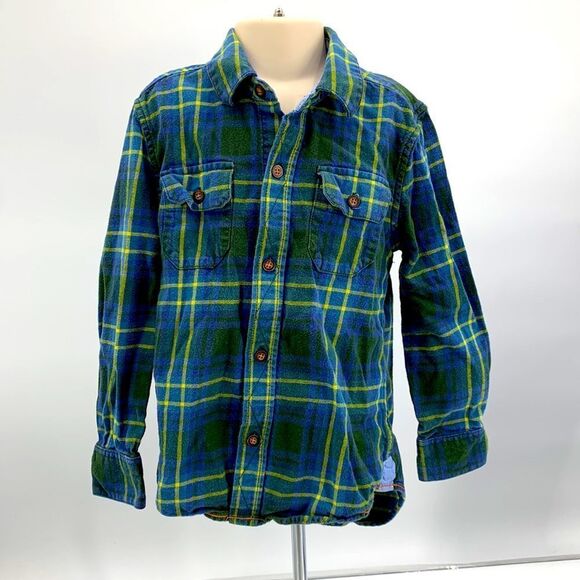 Mini Boden Blue Plaid Button Up Flannel Shirt Sz 5-6Y - Picture 1 of 5